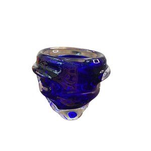 CONTEMPORARY HAND BLOWN COBALT BLUE DECORATIVE GLASS